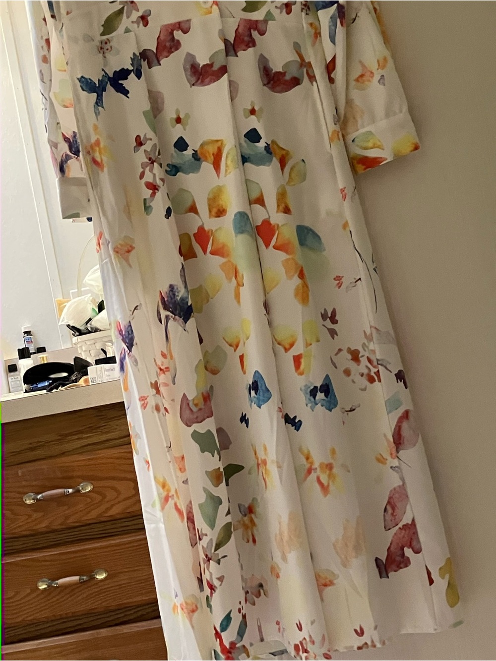 White Floral Watercolor Floor- length Dress